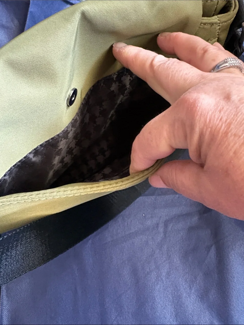 Karl Lagerfeld Olive Green Nylon Messenger Bag with Black Strap